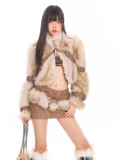 Faux Fur Trim Buckled Jacket And Mini Skirt With Belt Two Piece Set -Modern Wear Shop O1CN01QoRLPO25KifIjULvI 1979797508