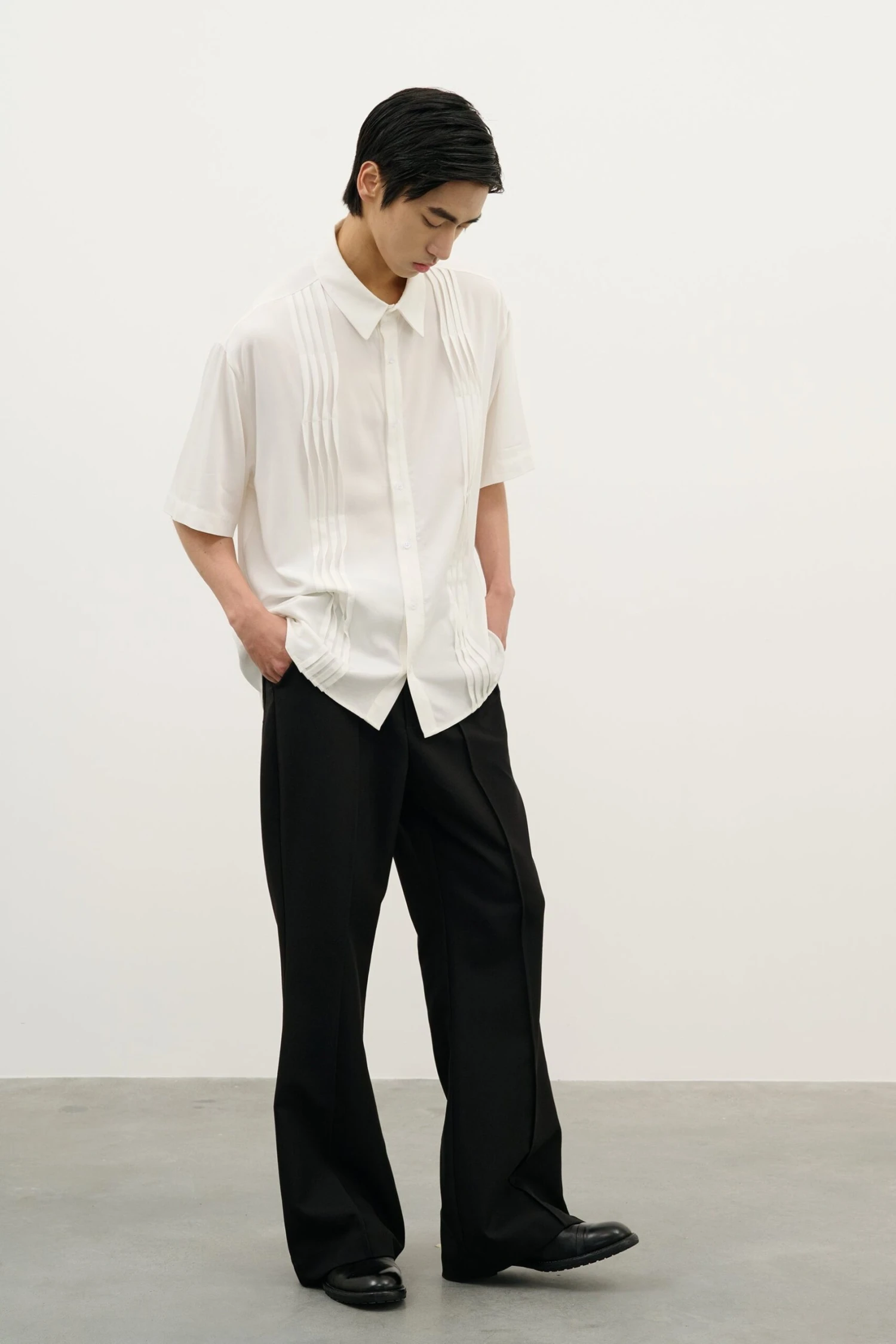 Pleated Wave-Panel Short Sleeve Button-Up Shirt 5 Pleated Wave-Panel Short Sleeve Button-Up Shirt - Image 5