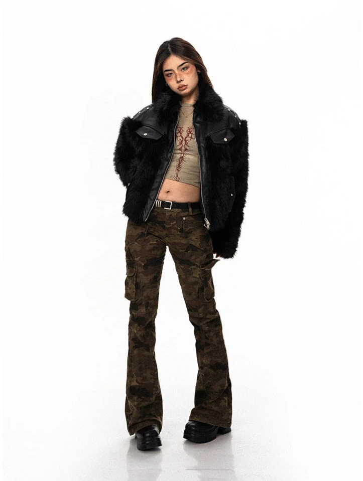 Studded Faux Leather And Fur Patchwork Zip Jacket 10 Studded Faux Leather And Fur Patchwork Zip Jacket - Image 10