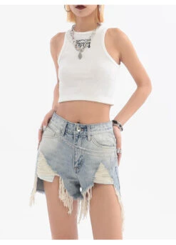 Distressed High-Waist Denim Shorts -Modern Wear Shop O1CN01SRWDPG25G8RoDurNx 2212422177498