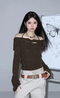 Off-Shoulder Twist Trim Knit Sweater Top -Modern Wear Shop O1CN01SWknHq281t5kZyzT2 800637873