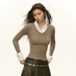 Mock Two-Piece Sweater With Buttoned Cuffs -Modern Wear Shop O1CN01SXxr2d1JKAXfeXku1 2198111009