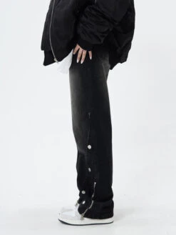 Diagonal Button And Zip Faded Jeans -Modern Wear Shop O1CN01SlT1Xj1C8zSCEEkWb 2189480037