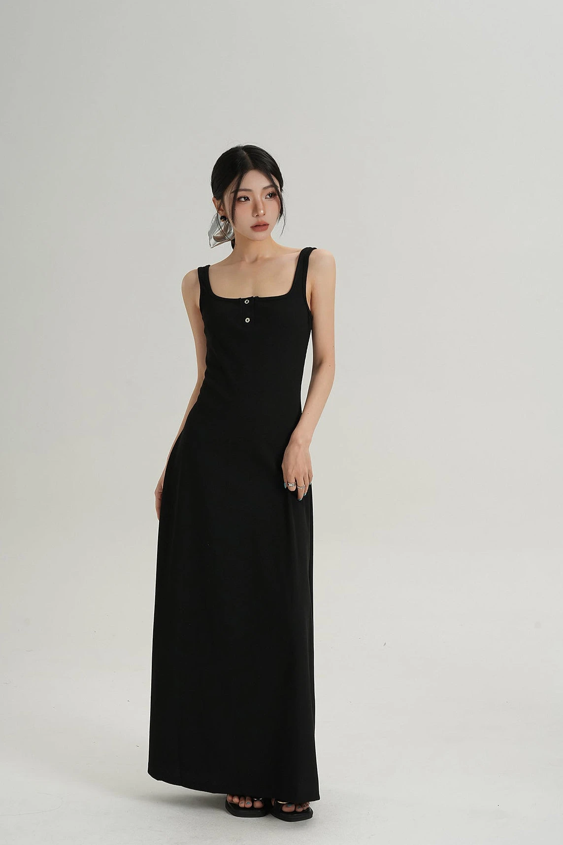 Sleeveless Square Neck Maxi Dress With Button Detail 6 Sleeveless Square Neck Maxi Dress With Button Detail - Image 6