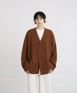Oversized Ribbed Knit Cardigan With Button Front