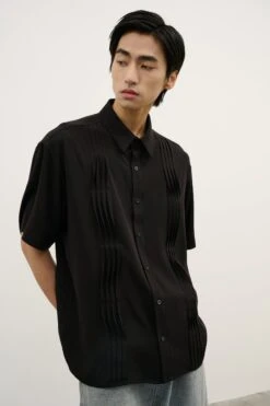 Pleated Wave-Panel Short Sleeve Button-Up Shirt 26 Pleated Wave-Panel Short Sleeve Button-Up Shirt -Modern Wear Shop O1CN01ToP4uX1TcA5kxHhTV 2206881692402