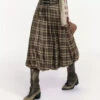 Pleated Plaid Balloon Midi Skirt With Belt Details