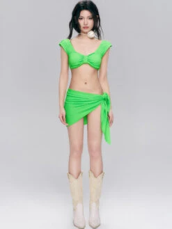 Waffle Texture Knot-Front Bikini With Matching Sarong Set -Modern Wear Shop O1CN01UNN7BU1w3T9Om2nMK 2809166252