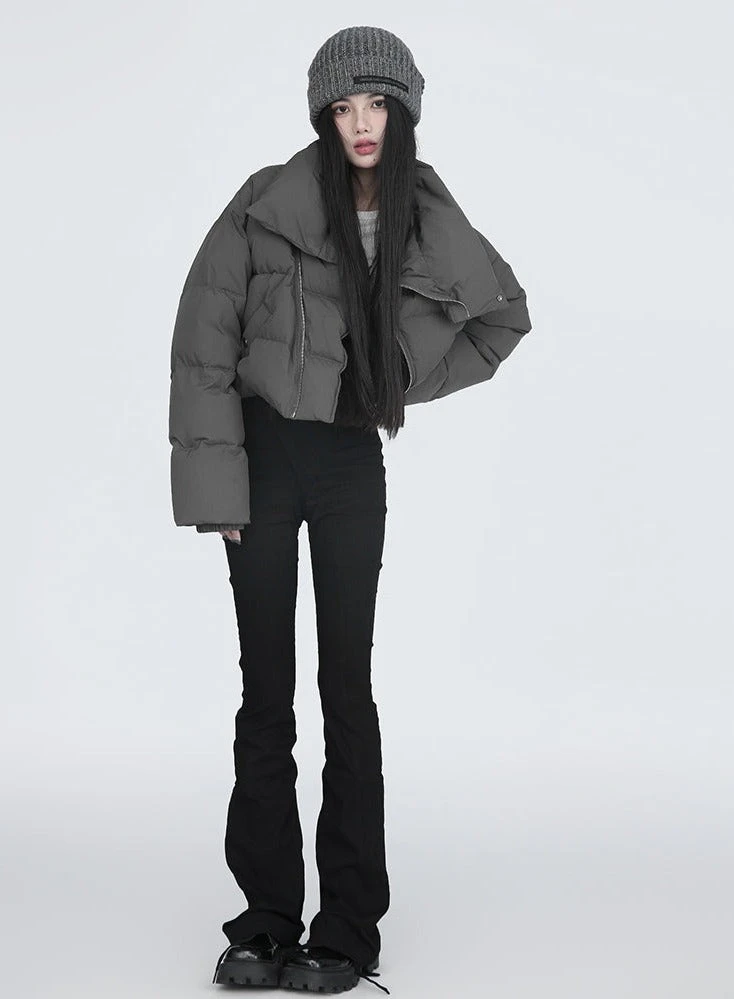 Diagonal Zip Cropped Puffer Jacket 11 Diagonal Zip Cropped Puffer Jacket - Image 11