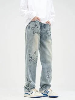 Star Patchwork Faded Straight Fit Jeans -Modern Wear Shop O1CN01VF3BzS1QxjxlwDM4e 4008732043