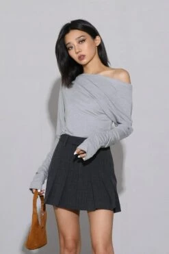 Off-Shoulder Folded Long Sleeve Top -Modern Wear Shop O1CN01VSAQXg1jVmYsql0yT 838554554