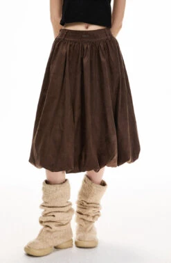 Pleated Balloon Suede Midi Skirt -Modern Wear Shop O1CN01VYQ3A11qokQT1CGpn 618895543