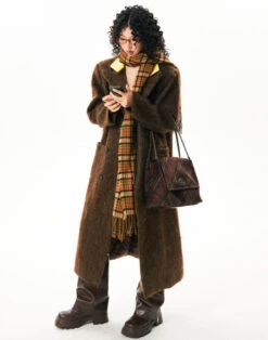 Fuzzy Double Breasted Longline Coat With Corduroy Collar -Modern Wear Shop O1CN01VnDTGH1HvbfEC04HF 2971280820