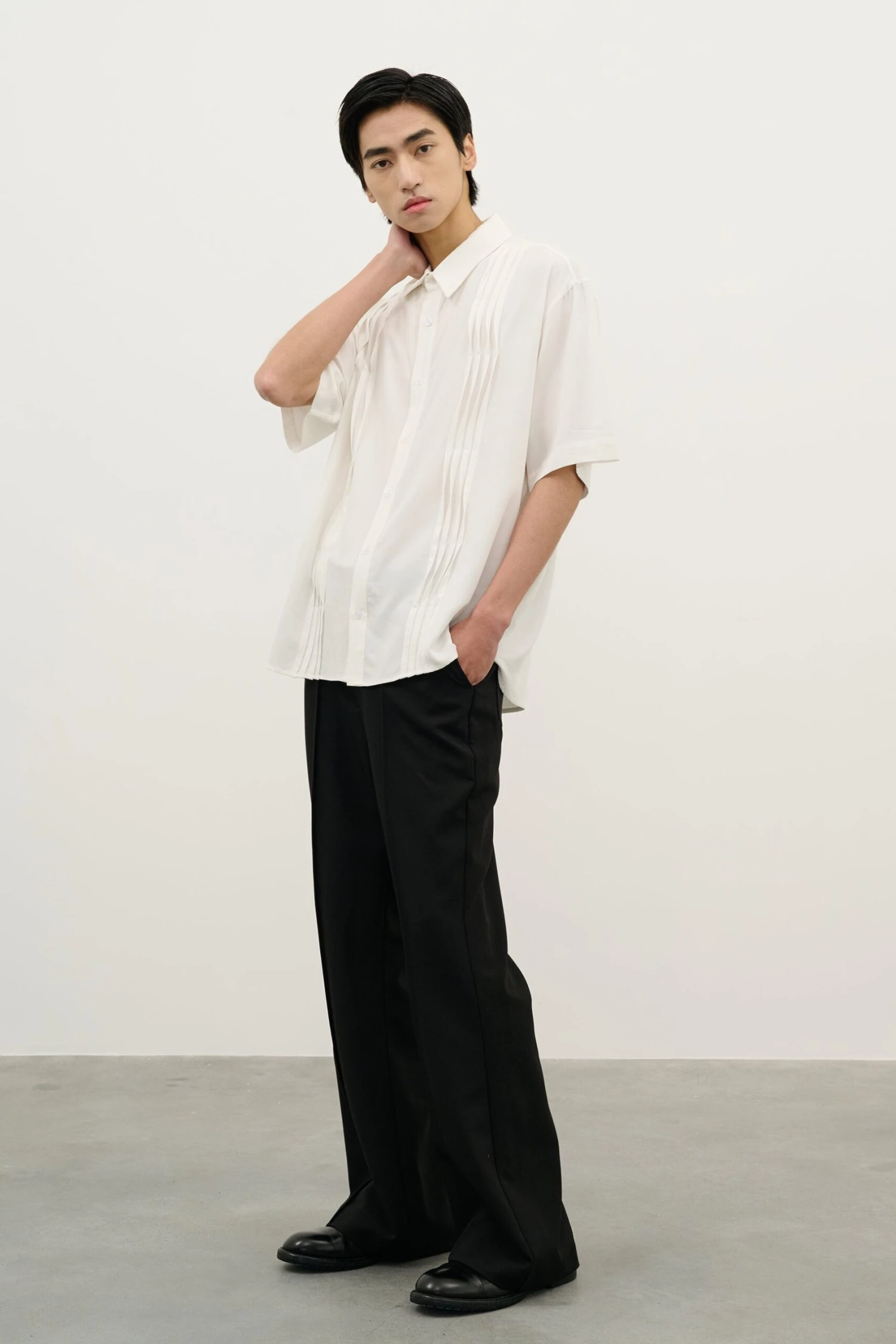 Pleated Wave-Panel Short Sleeve Button-Up Shirt 6 Pleated Wave-Panel Short Sleeve Button-Up Shirt - Image 6