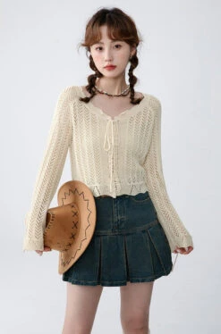 Open Knit Cropped Cardigan With Drawstrings -Modern Wear Shop O1CN01WGbLf21kHPgy9kCxl 378884658