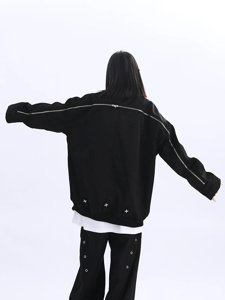 Double Star Pocket Zip Oversized Bomber Jacket 12 Double Star Pocket Zip Oversized Bomber Jacket - Image 12