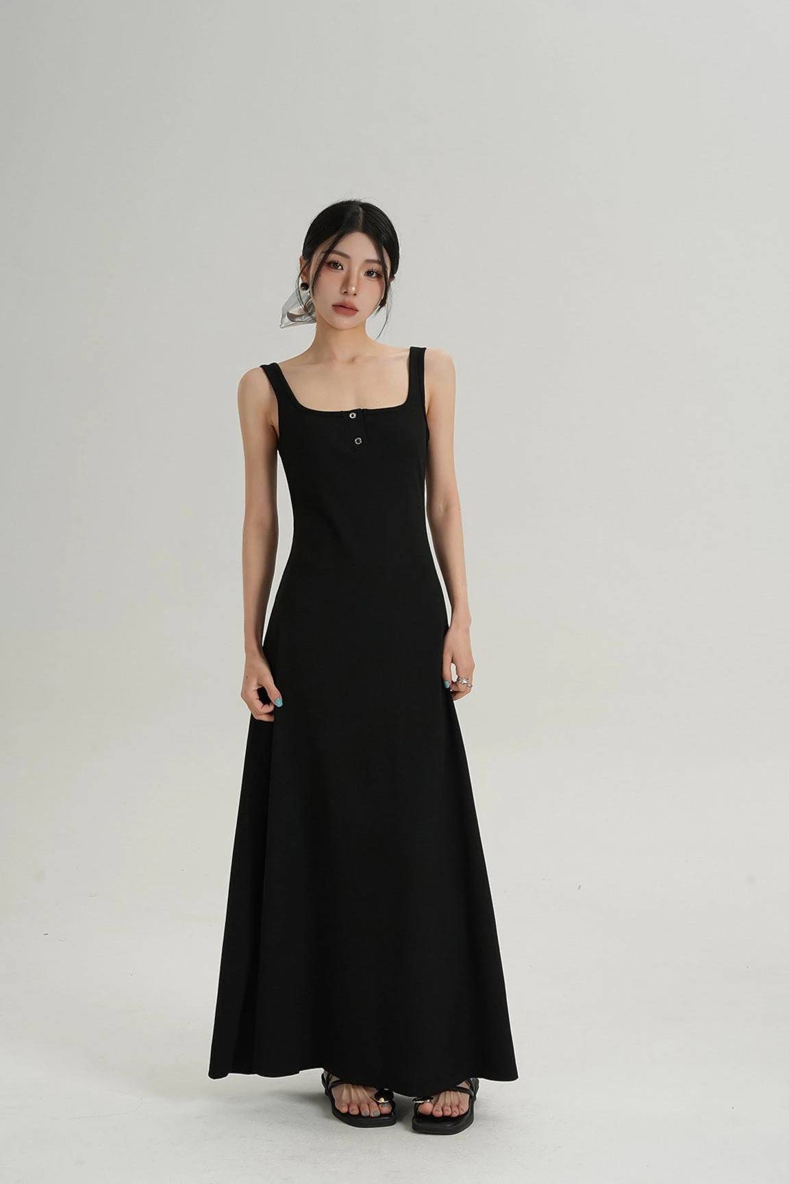 Sleeveless Square Neck Maxi Dress With Button Detail 7 Sleeveless Square Neck Maxi Dress With Button Detail - Image 7