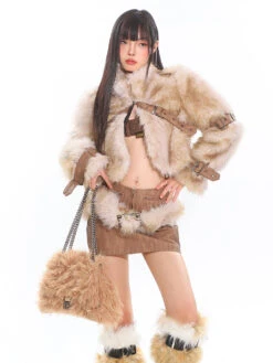 Faux Fur Trim Buckled Jacket And Mini Skirt With Belt Two Piece Set -Modern Wear Shop O1CN01Y14I5k25Kif9sQ0bs 1979797508