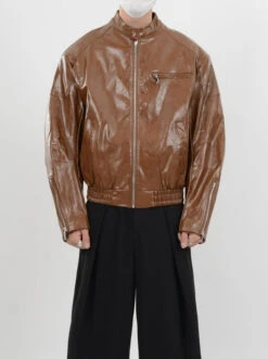 Glossy Bomber Jacket With Zipper Accents