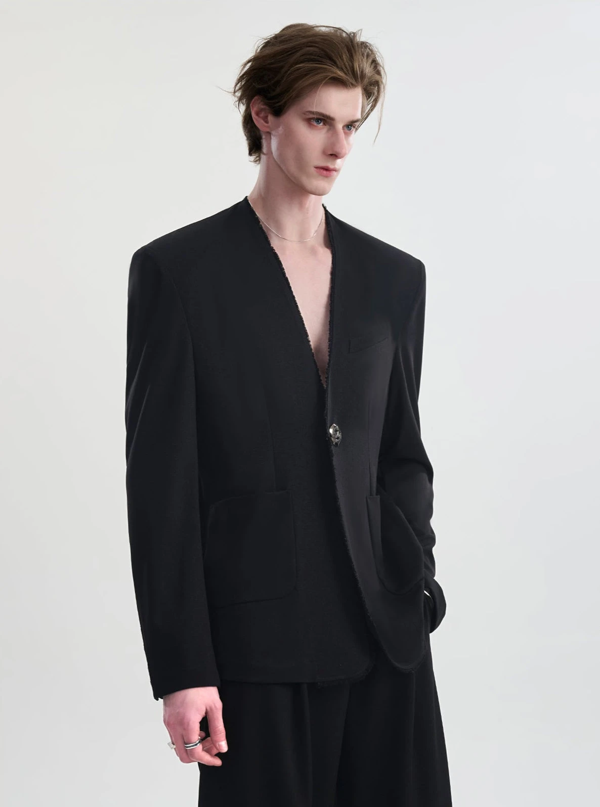 Distressed Hem Single Breasted Blazer With Patch Pockets 9 Distressed Hem Single Breasted Blazer With Patch Pockets - Image 9