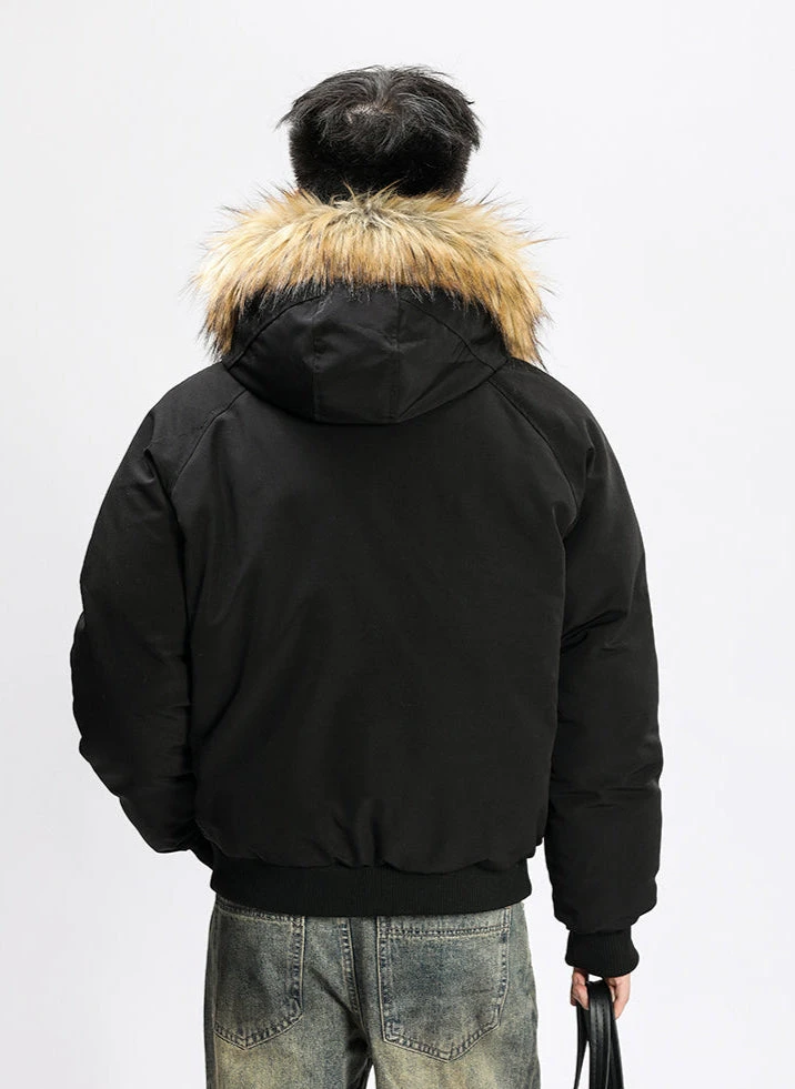 Removable Faux Fur Hoodie Bomber Jacket With Ribbed Hem 12 Removable Faux Fur Hoodie Bomber Jacket With Ribbed Hem - Image 12