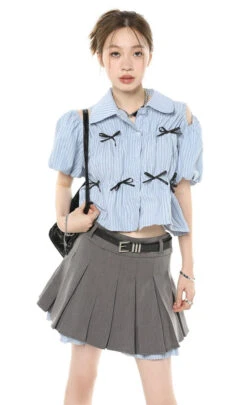 Stripe Cold Shoulder Button Top -Modern Wear Shop O1CN01ZThqe6281t45y1OiY 800637873