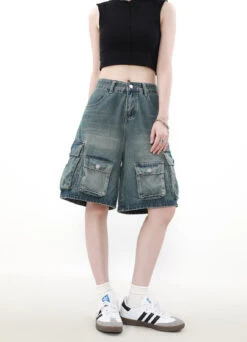 Faded Denim Cargo Shorts With Multiple Button Pockets -Modern Wear Shop O1CN01ZlLAxz1VQpjYKzVct 2434502648