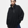 Semi High Neck Half Zip Oversized Knit Pullover