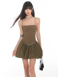Spaghetti Strap Pleated Mini Bubble-Skirt Skater Dress -Modern Wear Shop O1CN01abK0EH25KicVPC8Lc 1979797508