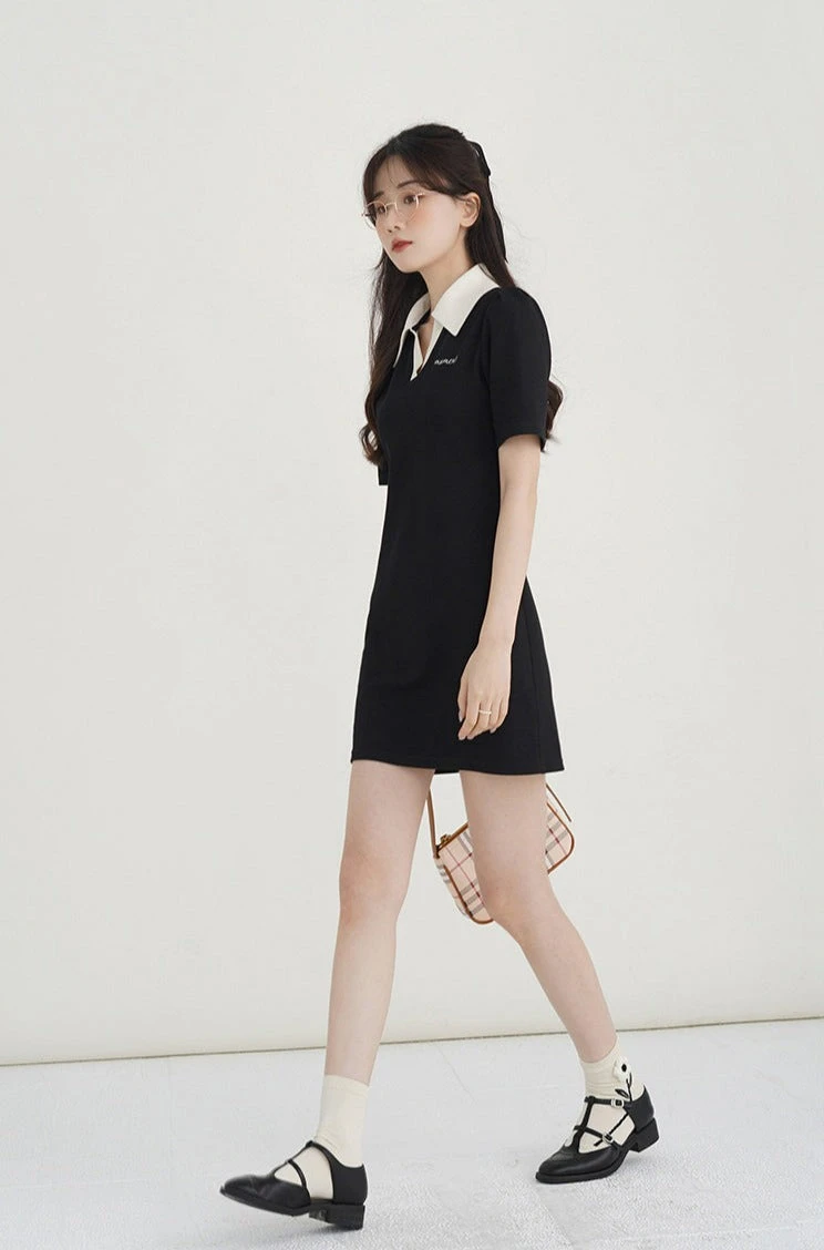 Contrast Collar Mini Dress 4 Contrast Collar Mini Dress - Image 4