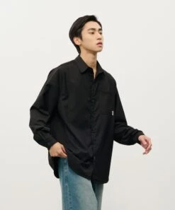 Relaxed Button-Up Long Sleeve Shirt With Chest Pocket -Modern Wear Shop O1CN01b7zr8U1TcA6Qn1J2L 0 item pic