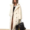 Double Breasted Puffer Long Line Coat With Belt