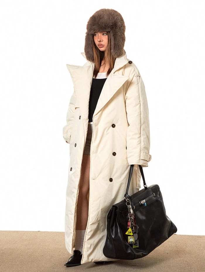 Double Breasted Puffer Long Line Coat With Belt 1 Double Breasted Puffer Long Line Coat With Belt