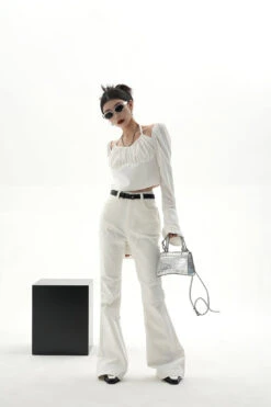 Sheer Long Sleeve Ruched Halter Blouse With Flared Cuffs -Modern Wear Shop O1CN01bIT9S51t4R0iWbtOu 722875848