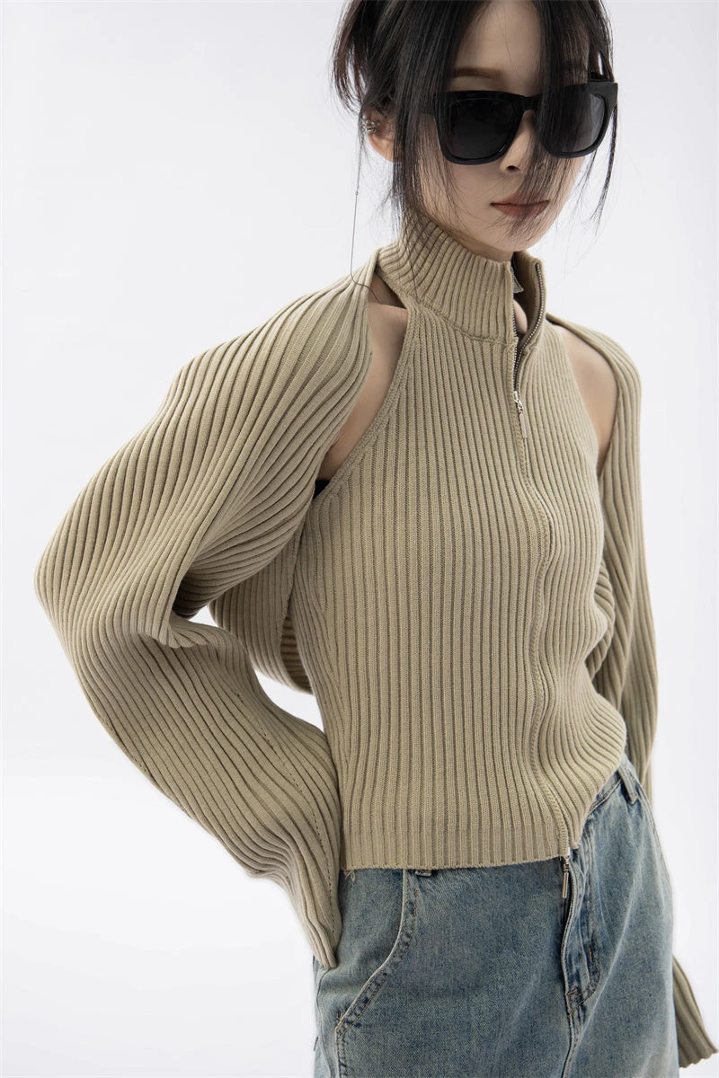 Double Zip High Neck Knit Vest And Shrug Top 3 Double Zip High Neck Knit Vest And Shrug Top - Image 3