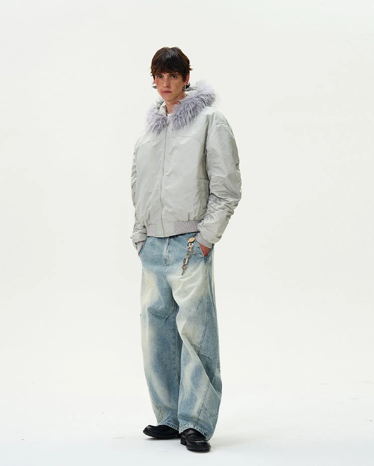 Ruched Sleeve Faux Fur Hooded Bomber Jacket 4 Ruched Sleeve Faux Fur Hooded Bomber Jacket - Image 4