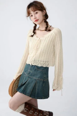Open Knit Cropped Cardigan With Drawstrings -Modern Wear Shop O1CN01bYNzXz1kHPgq4Xsw8 378884658