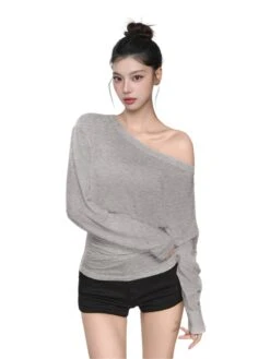 Asymmetric Off Shoulder Ruched Long Sleeve Top -Modern Wear Shop O1CN01bdy2001U7JKJYOMcr 2215632572470 jpg