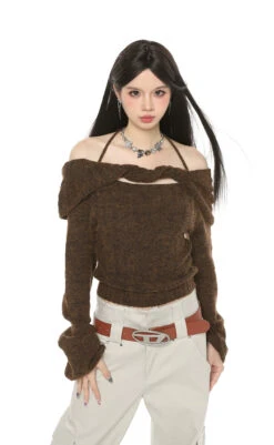 Off-Shoulder Twist Trim Knit Sweater Top -Modern Wear Shop O1CN01cH12FV281t5kgs6bx 800637873