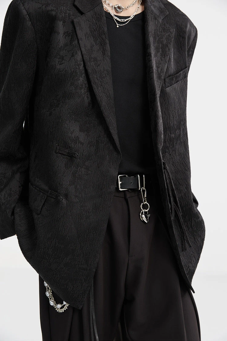 Textured Floral Pattern Single-Breasted Blazer 8 Textured Floral Pattern Single-Breasted Blazer - Image 8