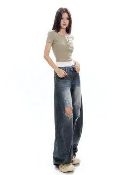 Ribbed Henley Mock Two-Piece Short Sleeve Crop Top 39 Ribbed Henley Mock Two-Piece Short Sleeve Crop Top -Modern Wear Shop O1CN01ciPSkl2NBFVKsBLwP 2200576249924