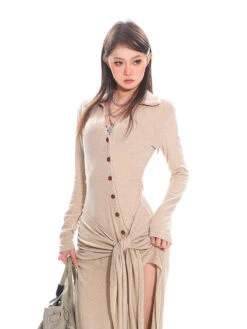 Button Up Long Sleeve Knotted Maxi Dress With Slit 21 Button Up Long Sleeve Knotted Maxi Dress With Slit -Modern Wear Shop O1CN01cnVEsm1iBnonZvZtW 2201256844375
