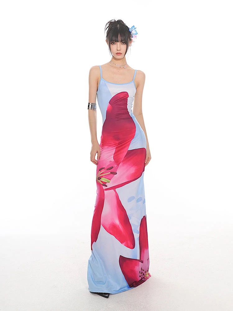 Maxi Floral Sheath Dress With Crisscross Back 2 Maxi Floral Sheath Dress With Crisscross Back - Image 2