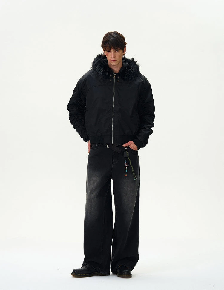 Ruched Sleeve Faux Fur Hooded Bomber Jacket 10 Ruched Sleeve Faux Fur Hooded Bomber Jacket - Image 10