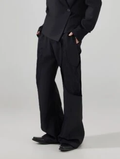 Wide-Leg Panelled Suit Trousers With Lace Patchwork