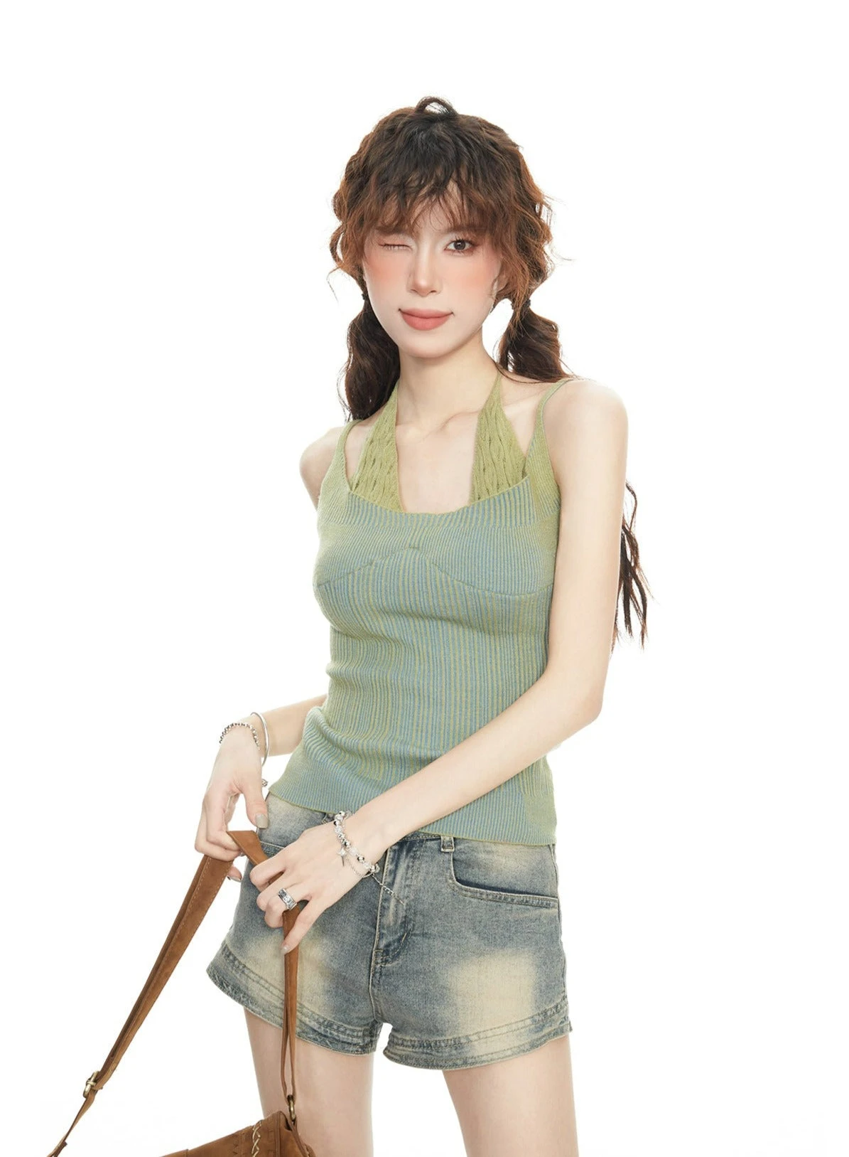 Stripe Mock Two-Piece Halter Strap Knit Top 4 Stripe Mock Two-Piece Halter Strap Knit Top - Image 4