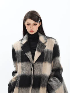 Oversized Fuzzy Checkered Overcoat With Scarf Detail -Modern Wear Shop O1CN01eWCCEk1iBnZyrC24J 2201256844375