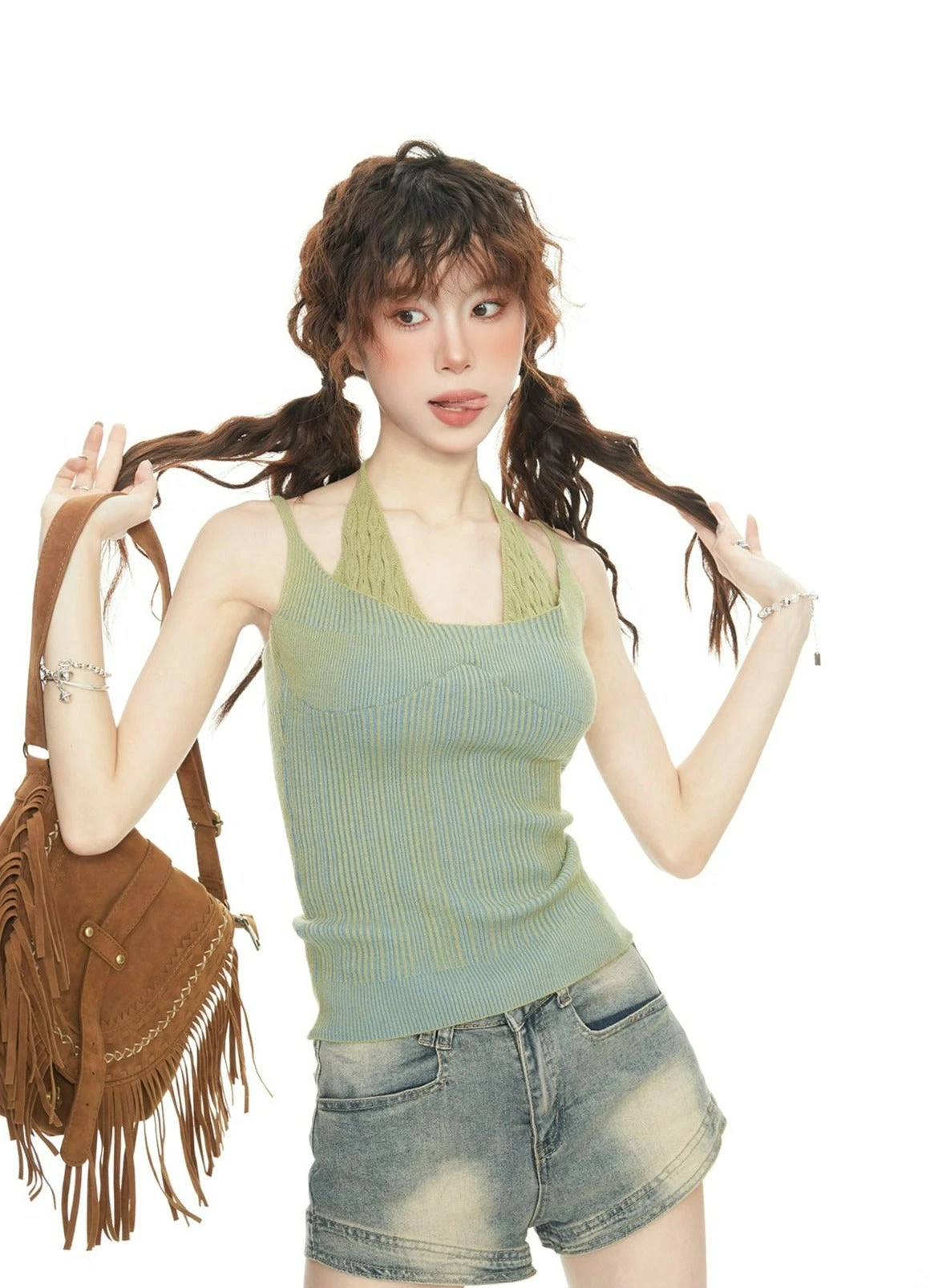 Stripe Mock Two-Piece Halter Strap Knit Top 6 Stripe Mock Two-Piece Halter Strap Knit Top - Image 6