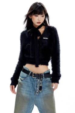 Fuzzy Cropped Scarf-Detail Cardigan With Button Front -Modern Wear Shop O1CN01en73oY2NBFRHVuaFc 2200576249924