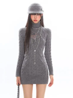 Cable Knit Turtleneck Dress With Cross Mesh Lace Detail 24 Cable Knit Turtleneck Dress With Cross Mesh Lace Detail -Modern Wear Shop O1CN01fGXb0J25KifTpCLCk 1979797508